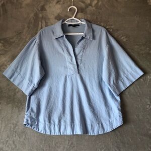 Andrew Marc New York Light Blue Linen Blend Pullover Top Size M